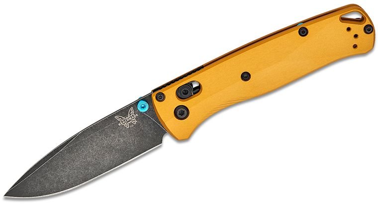 BENCHMADE 535BK - 07 BUGOUT M390 BLACK DLC BATTLEWASH BLADE BURNT BRASS ALUMINUM HANDLE AXIS LOCK FOLDING KNIFE USA MADE - S&R KNIVES INC
