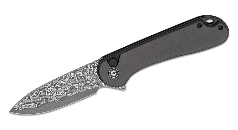 CIVIVI C18062PBDS1 ELEMENTUM II PUSH LOCK DAMASCUS BLACK G10 WITH CF HANDLE FOLDING KNIFE. - SRK KNIVES AND SPORTS INC
