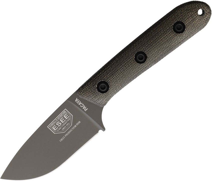 ESEE Knives PACAYA3V - OD Pacaya Fixed Blade Knife 3" CPM - 3V Olive Cerakote Drop Point Blade, Olive Canvas Micarta Handles, Kydex Sheath with Clip Plate - SRK KNIVES AND SPORTS INC