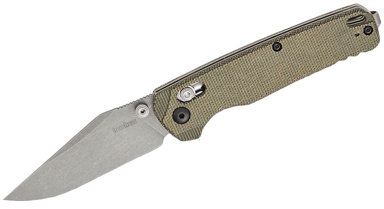 KERSHAW 6106 BEL AIR CLIP POINT – WORKING STONEWASH CPM - MAGNACUT BLADE – GREEN CANVAS MICARTA HANDLE – DURALOCK – MADE IN USA - SRK KNIVES AND SPORTS INC