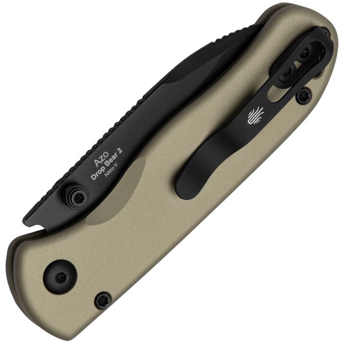 KIZER KIV36192CD1 V36192CD1 DROP BEAR 2 PUSH LOCK NITRO V STEEL TAN ALUMINIUM HANDLE FOLDING KNIFE. - SRK KNIVES AND SPORTS INC