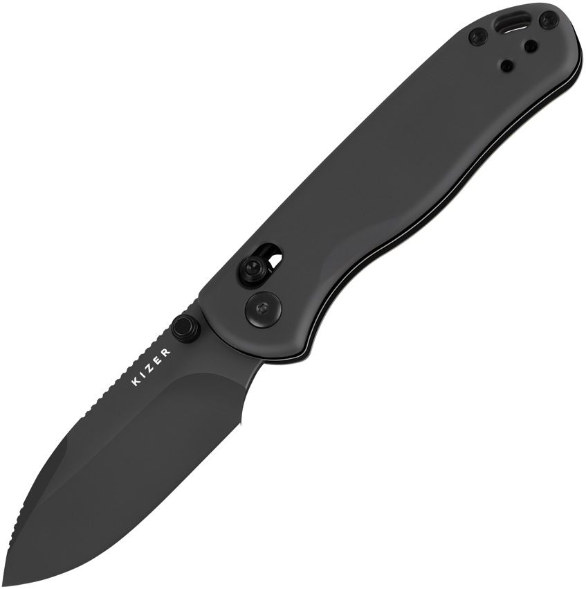 KIZER KIV36192KD2 V36192KD2 DROP BEAR 2 PUSH LOCK NITRO V STEEL BLACK ALUMINIUM HANDLE FOLDING KNIFE. - SRK KNIVES AND SPORTS INC