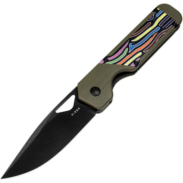 KIZER KIV3634A3 MINI MILITAW FRAMELOCK GREEN NITRO V STEEL G10 HANDLE FOLDING KNIFE. - S&R KNIVES INC
