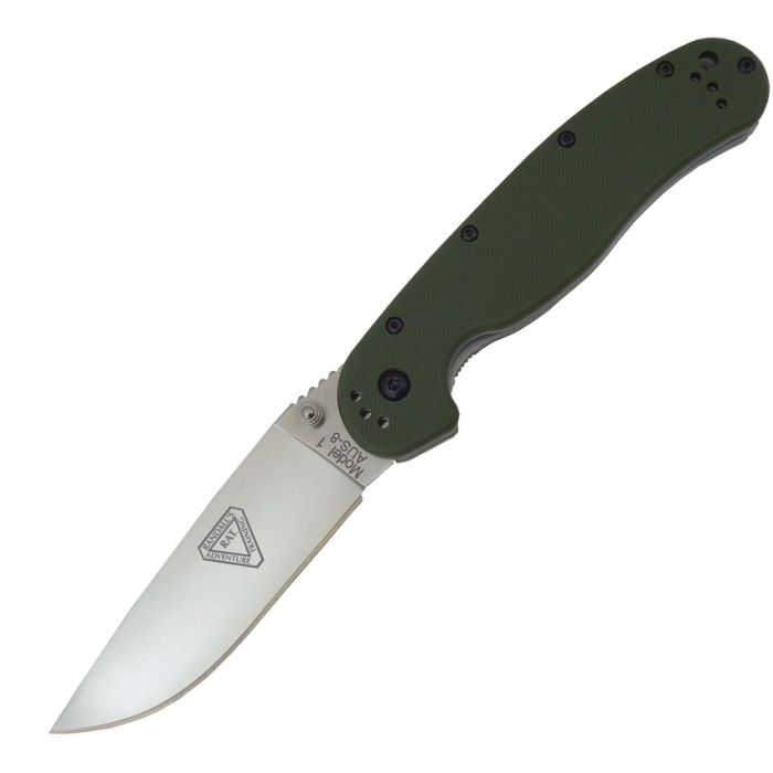ONTARIO 8848FG RAT I LINERLOCK FOLIAGE GREEN AUS - 8 STEEL TEXTURED NYLON HANDLE FOLDING KNIFE. - S&R KNIVES INC