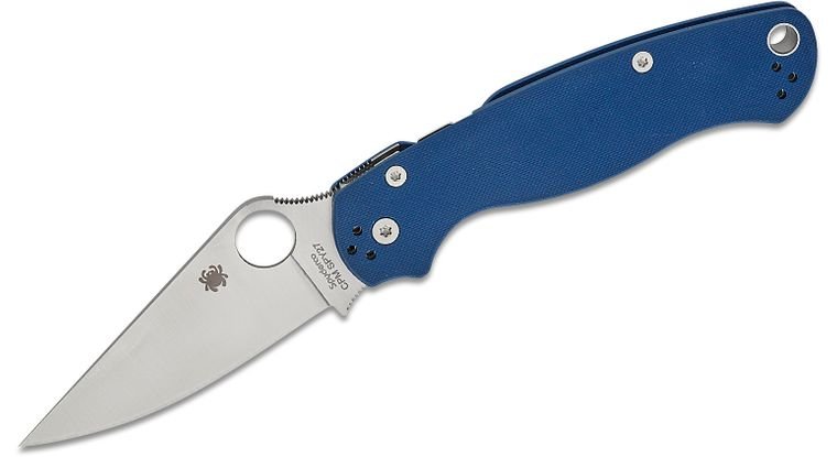 SPYDERCO C81GPCBL2 PARA MILITARY 2 CPM - SPY27 SATIN BLADE COBALT BLUE G - 10 HANDLE COMPRESSION LOCK FOLDING KNIFE USA - S&R KNIVES INC
