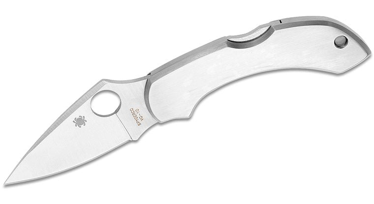 SPYDERCO DRAGONFLY STAINLESS – STAINLESS STEEL HANDLE, SATIN VG - 10 LEAF - SHAPED BLADE, BACK LOCK – MADE IN JAPAN – MODEL C28P - S&R KNIVES INC