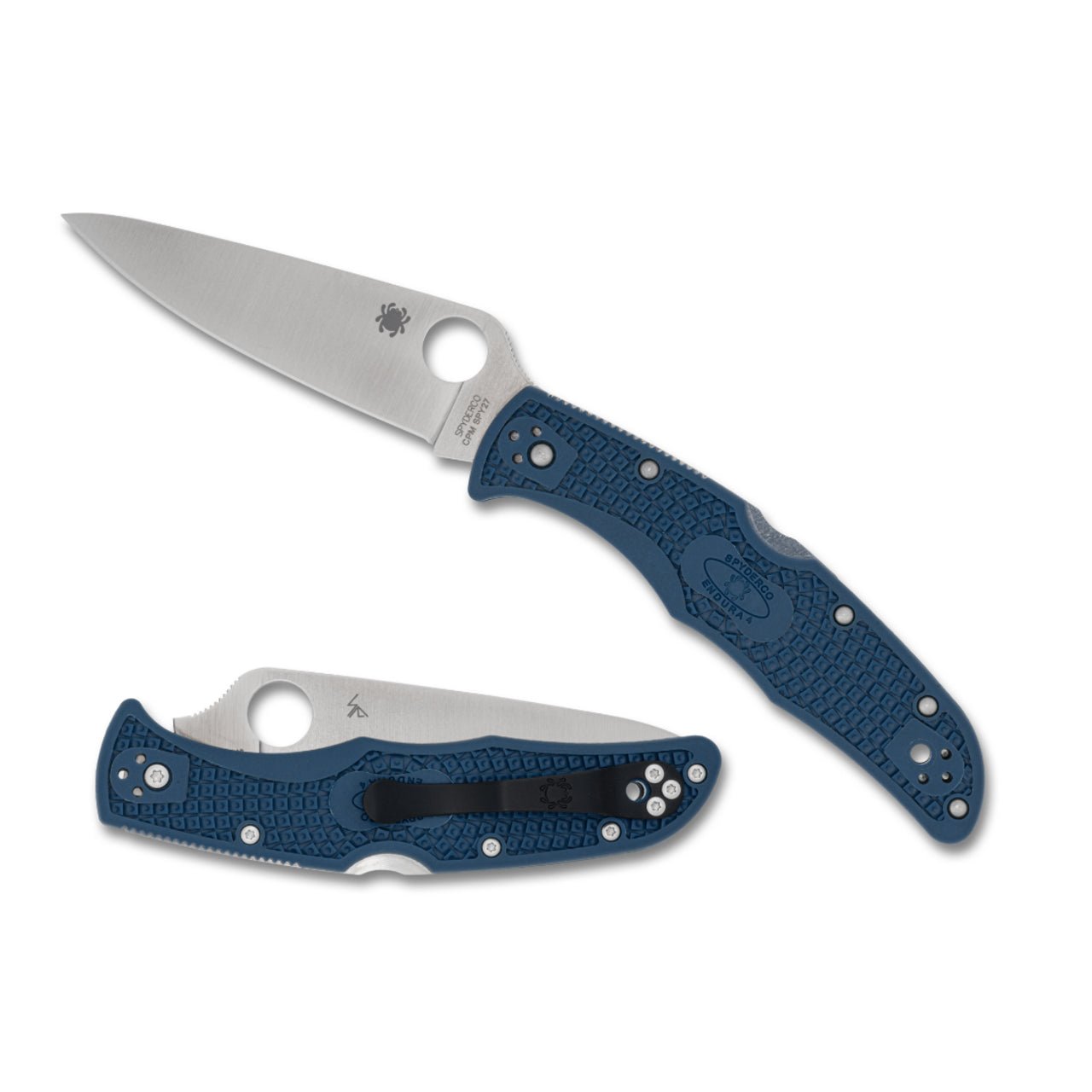 SPYDERCO ENDURA 4 LIGHTWEIGHT FOLDING KNIFE 3.8" CPM - SPY27 SATIN PLAIN BLADE, COBALT BLUE FRN HANDLES, LOCKBACK - C10PCBL - SRK KNIVES AND SPORTS INC