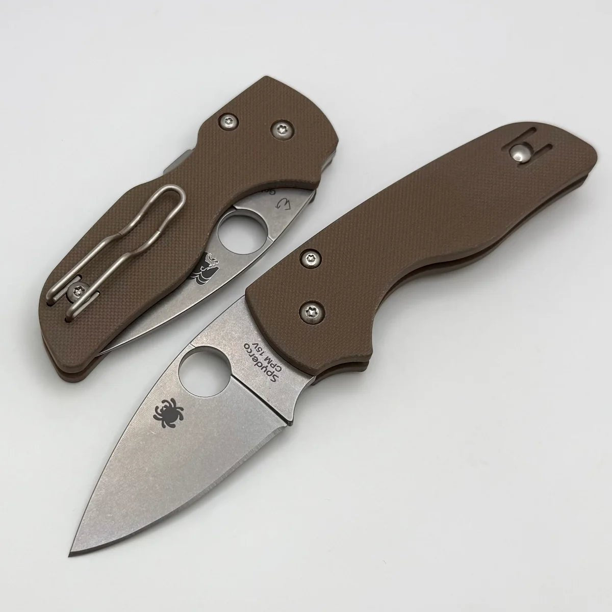 Spyderco Lil' Native Compression Lock Sprint Run Folding Knife 2.42" CPM - 15V Stonewashed Plain Blade, Brown G10 Handles - C230GPBN15V - SRK KNIVES AND SPORTS INC