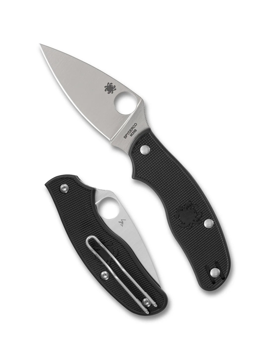 SPYDERCO METROPOLITAN LIGHTWEIGHT SLIPJOINT FOLDING KNIFE 2.68" M398 SATIN LEAF SHAPED BLADE, BLACK FRN HANDLES, REVERSIBLE WIRE CLIP - C213PBK - SRK KNIVES AND SPORTS INC