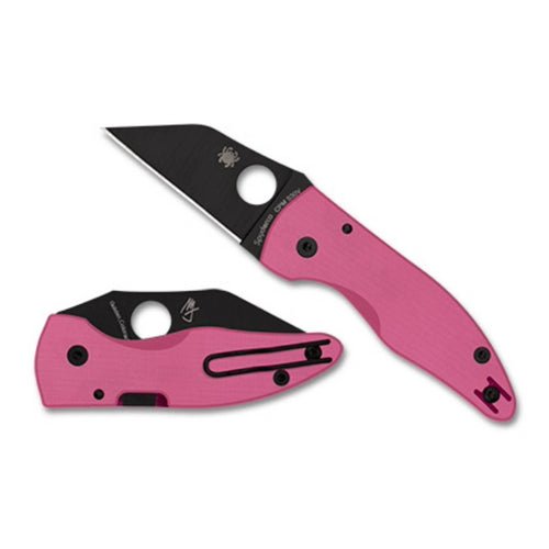 SPYDERCO MICROJIMBO SPRINT RUN FOLDING KNIFE 2.45" CPM - S30V BLACK DLC PLAIN BLADE, PINK G10 HANDLES, COMPRESSION LOCK - C264GPNBKP - SRK KNIVES AND SPORTS INC