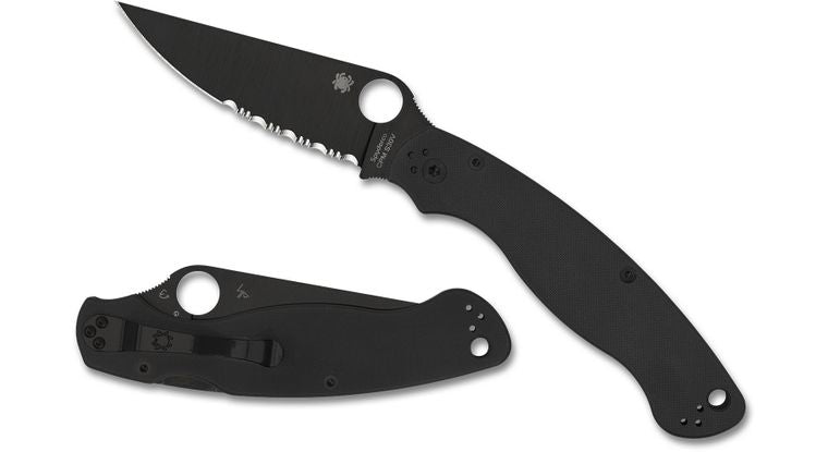 SPYDERCO MILITARY 2 BLACK COMBO EDGE – C36GPSBK2 – CPM - S30V BLACK CLIP POINT BLADE, BLACK G10 HANDLE, COMPRESSION LOCK, MADE IN USA - S&R KNIVES INC