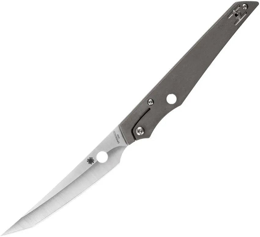 Spyderco Paul Alexander COBOL Ball Joint SLIPIT Front Flipper Knife 3.63" M390 Satin Compound Tanto Blade, Machined Titanium Handles, Reversible Wire Clip, Slipjoint (non - locking) - C273TIP - SRK KNIVES AND SPORTS INC