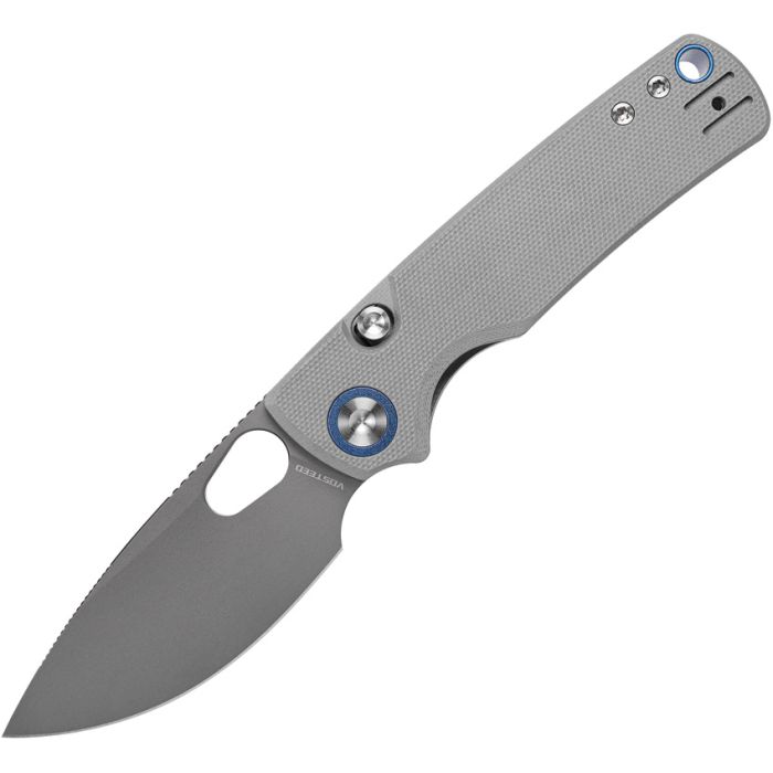 VOSTEED PORCUPINE VOSA2607 TOP LINERLOCK – DESTROYER GRAY 14C28N DROP POINT, GRAY G10, BLUE ACCENTS - MADE IN CHINA - SRK KNIVES AND SPORTS INC