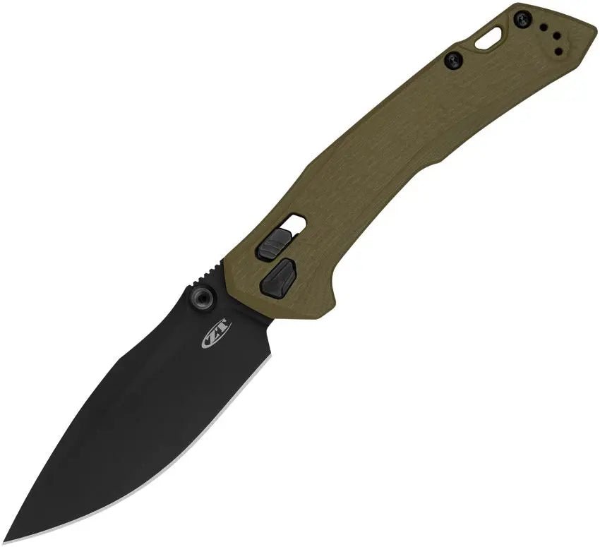 Zero Tolerance Model 0203 DuraLock Folding Knife 4" CPM - M4 Black PVD Drop Point Blade, OD Green G10 Handles, AXIS/Crossbar Lock - SRK KNIVES AND SPORTS INC