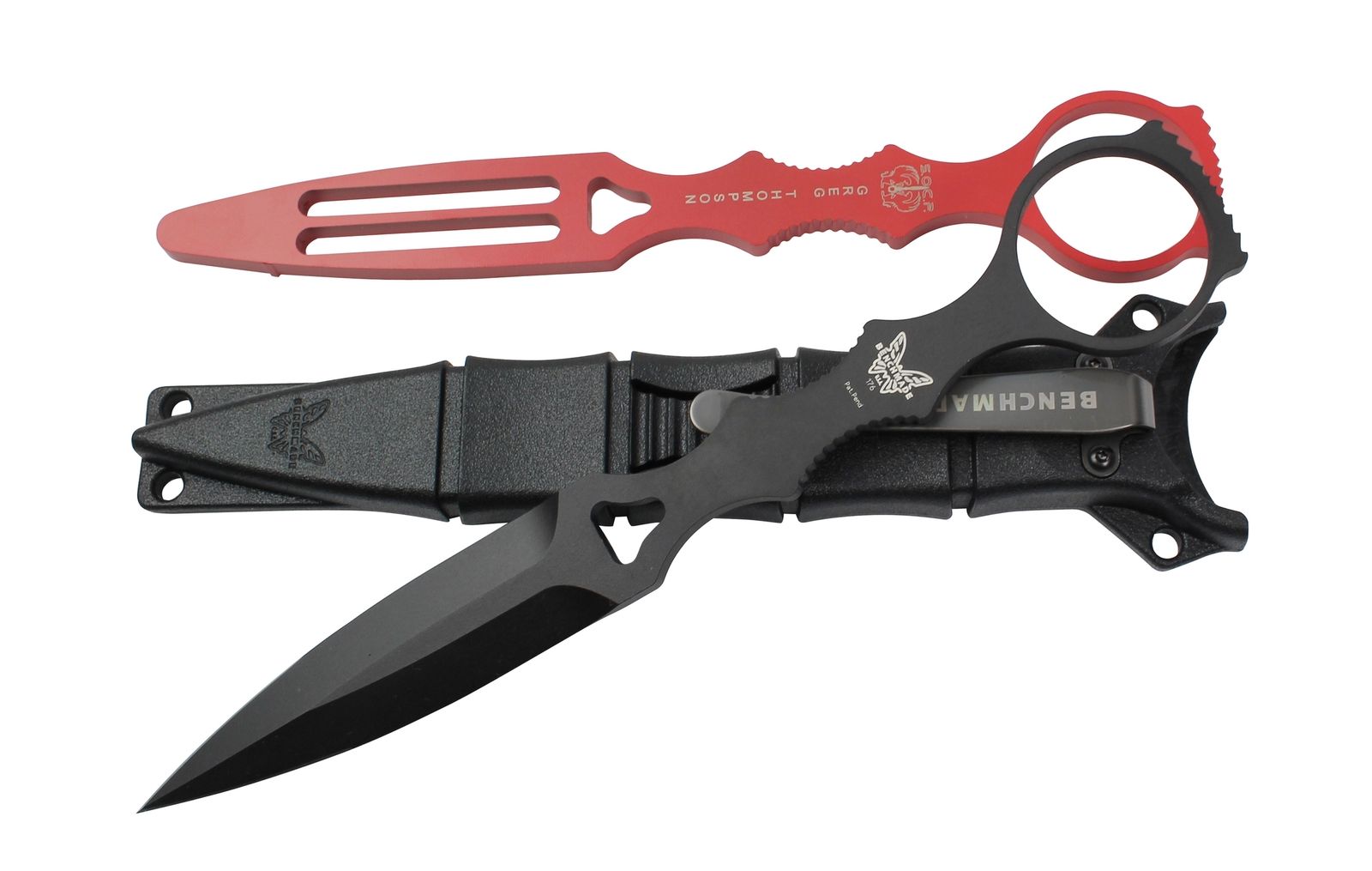 BENCHMADE 176BK - COMBO THOMPSON DESIGNED SOCP DAGGER WITH SHEATH AND TRAINER - S&R KNIVES INC