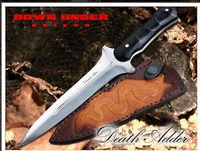 DOWN UNDER KNIVES DUKDA DEATH ADDER FIXED BLADE KNIFE WITH LEATHER SHEATH. - S&R KNIVES INC