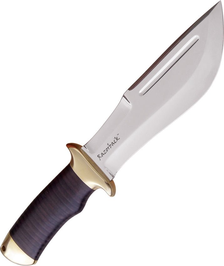 DOWN UNDER KNIVES DUKRB RAZORBACK FIXED BLADE KNIFE WITH LEATHER SHEATH. - S&R KNIVES INC