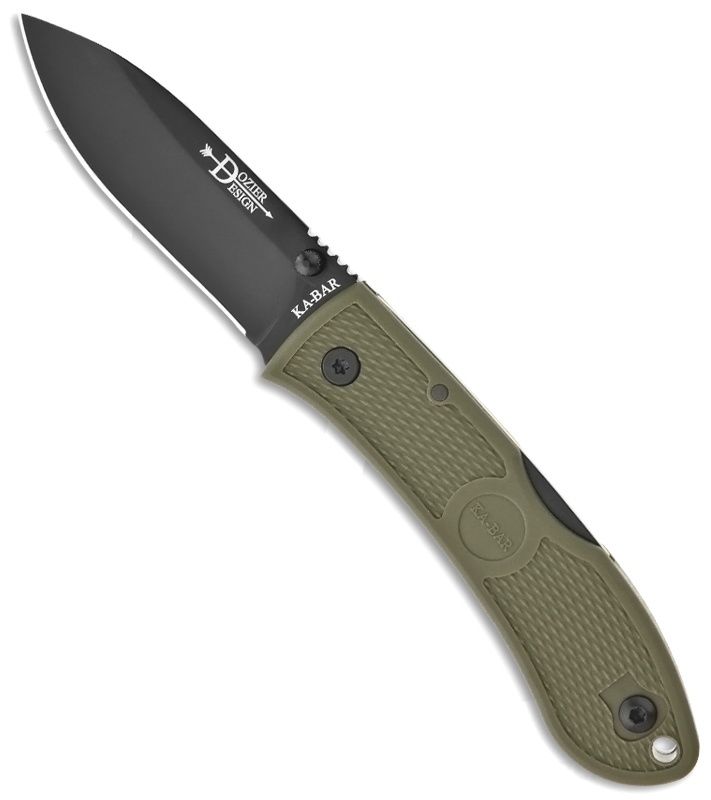 KABAR 4062FG DOZIER PRECISION HUNTER PLAIN EDGE BLACK BLADE GREEN FOLDING KNIFE - S&R KNIVES INC