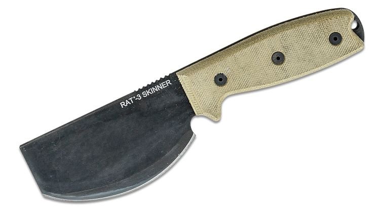 ONTARIO 8661 RAT 3 SKINNER CARBON STEEL MICARTA FIXED BLADE KNIFE W/NYLON SHEATH. - S&R KNIVES INC