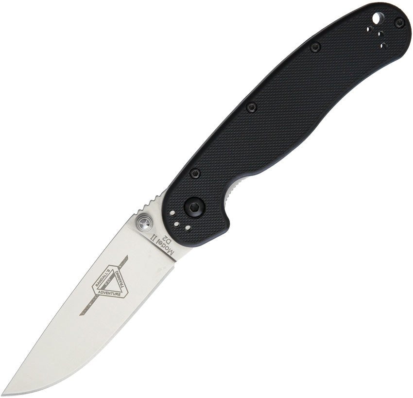 ONTARIO 8828 RAT II LINERLOCK BLACK D2 BLADE STEEL PLAIN EDGE FOLDING KNIFE - S&R KNIVES INC