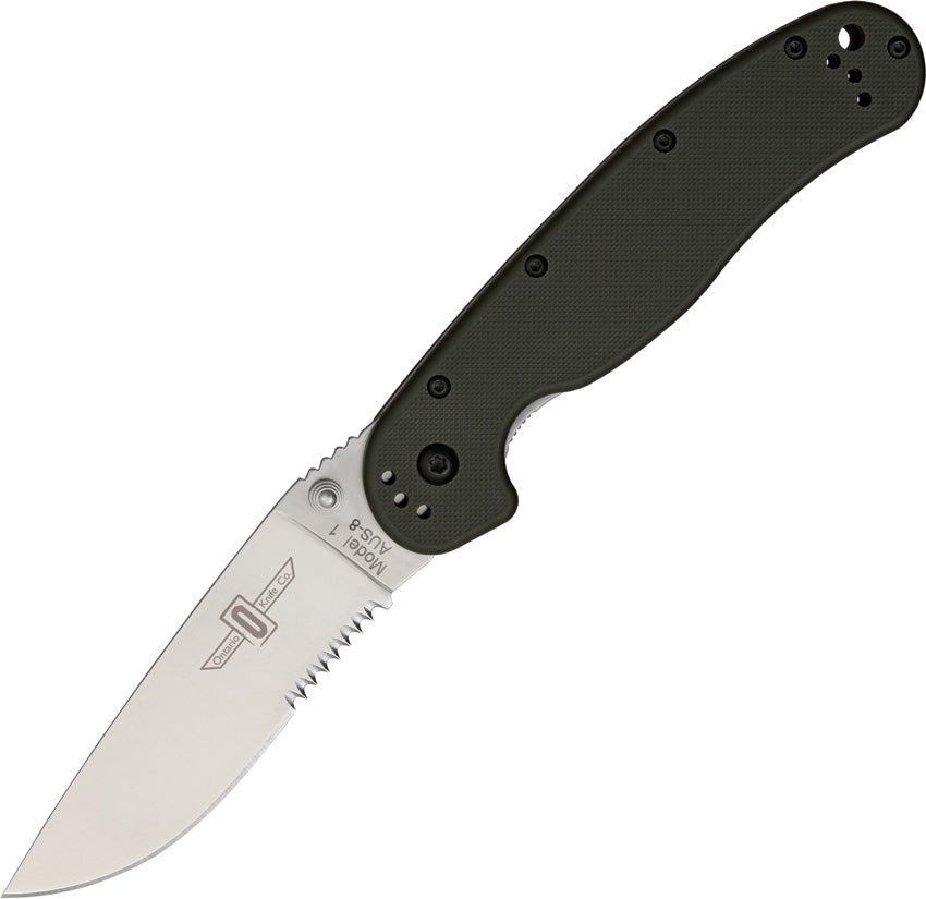 ONTARIO 8849 8849SS RAT MODEL 1 SATIN COMBO EDGE FOLDING KNIFE - S&R KNIVES INC