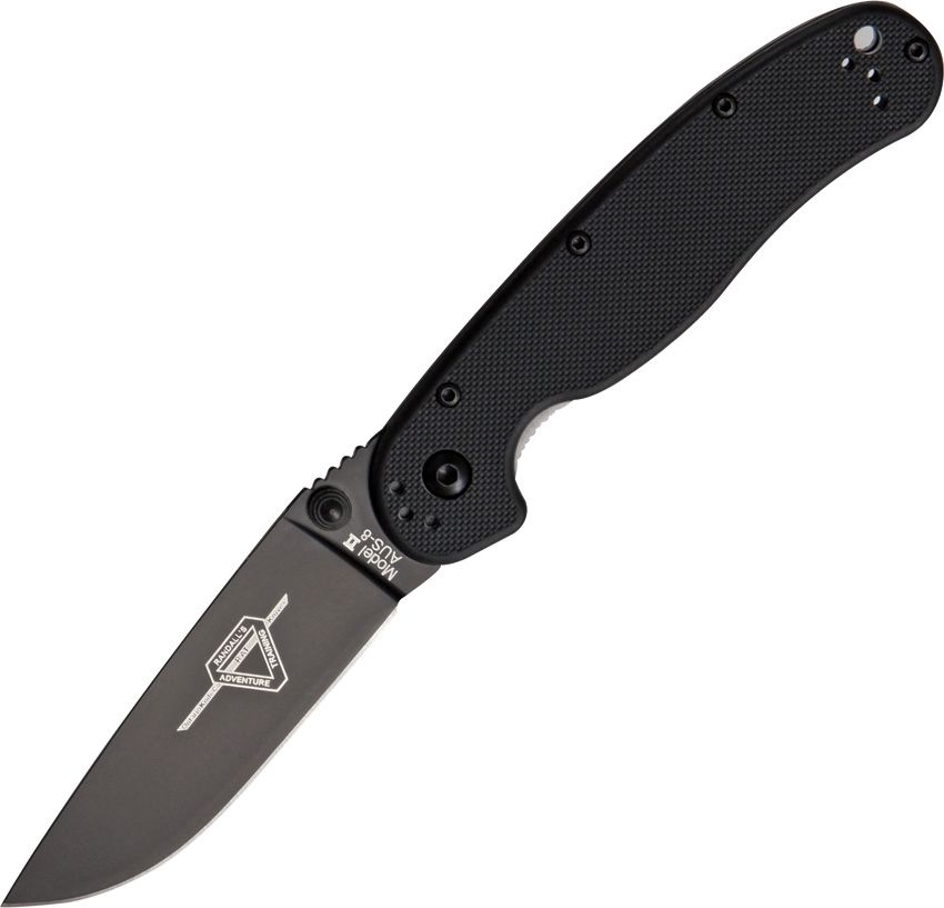 ONTARIO 8861 8861BP RAT MODEL II BLACK PLAIN EDGE AUS - 8 STEEL FOLDING KNIFE - S&R KNIVES INC
