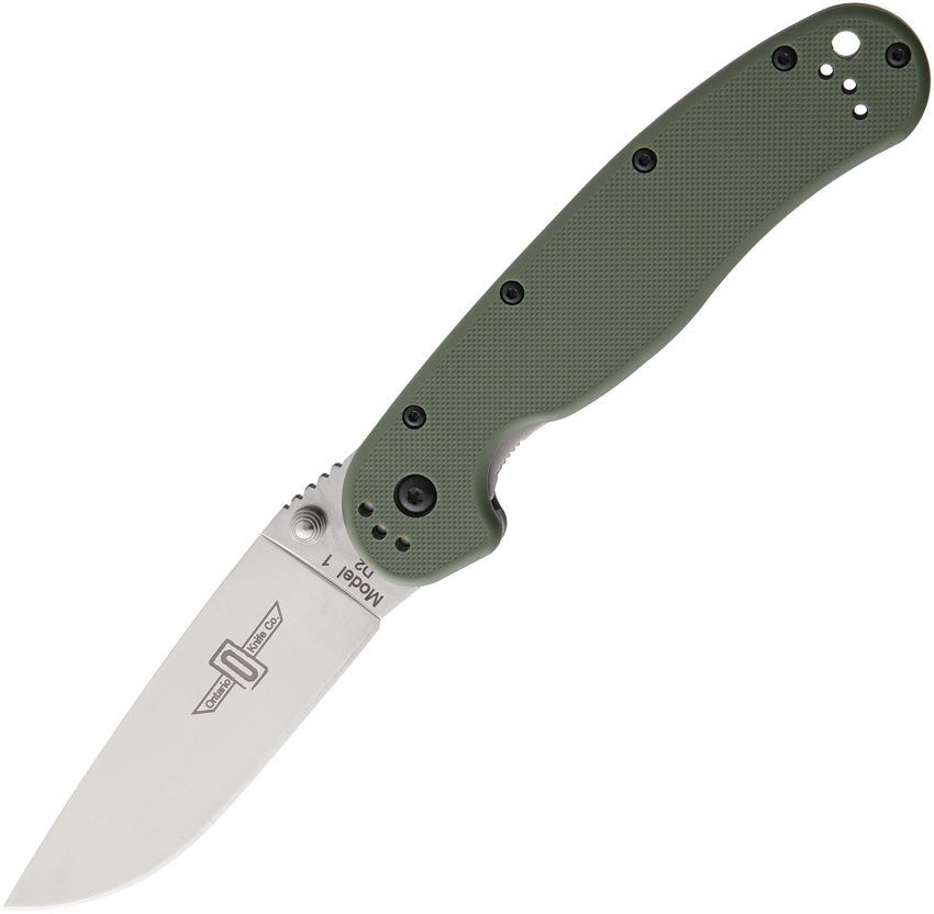 ONTARIO 8867 8867OD RAT MODEL 1 SATIN OD D2 STEEL PLAIN EDGE FOLDING KNIFE - S&R KNIVES INC