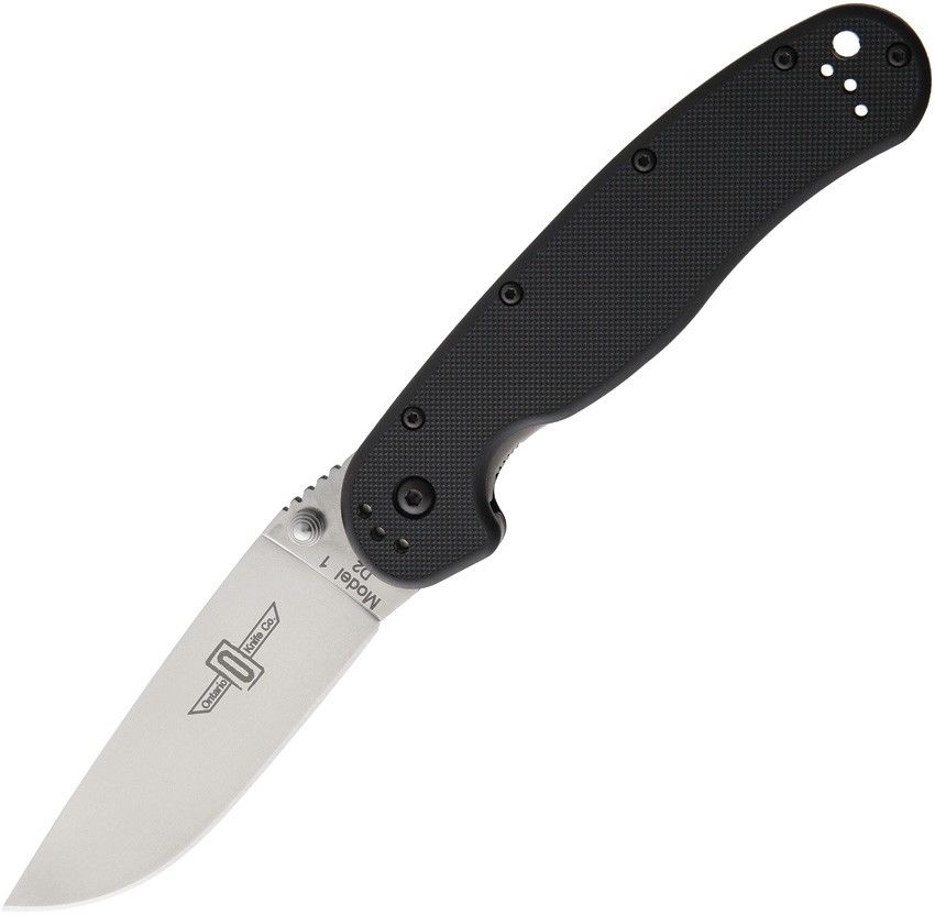 ONTARIO 8867 RAT 1 LINERLOCK BLACK D2 BLADE STEEL PLAIN EDGE FOLDING KNIFE - S&R KNIVES INC