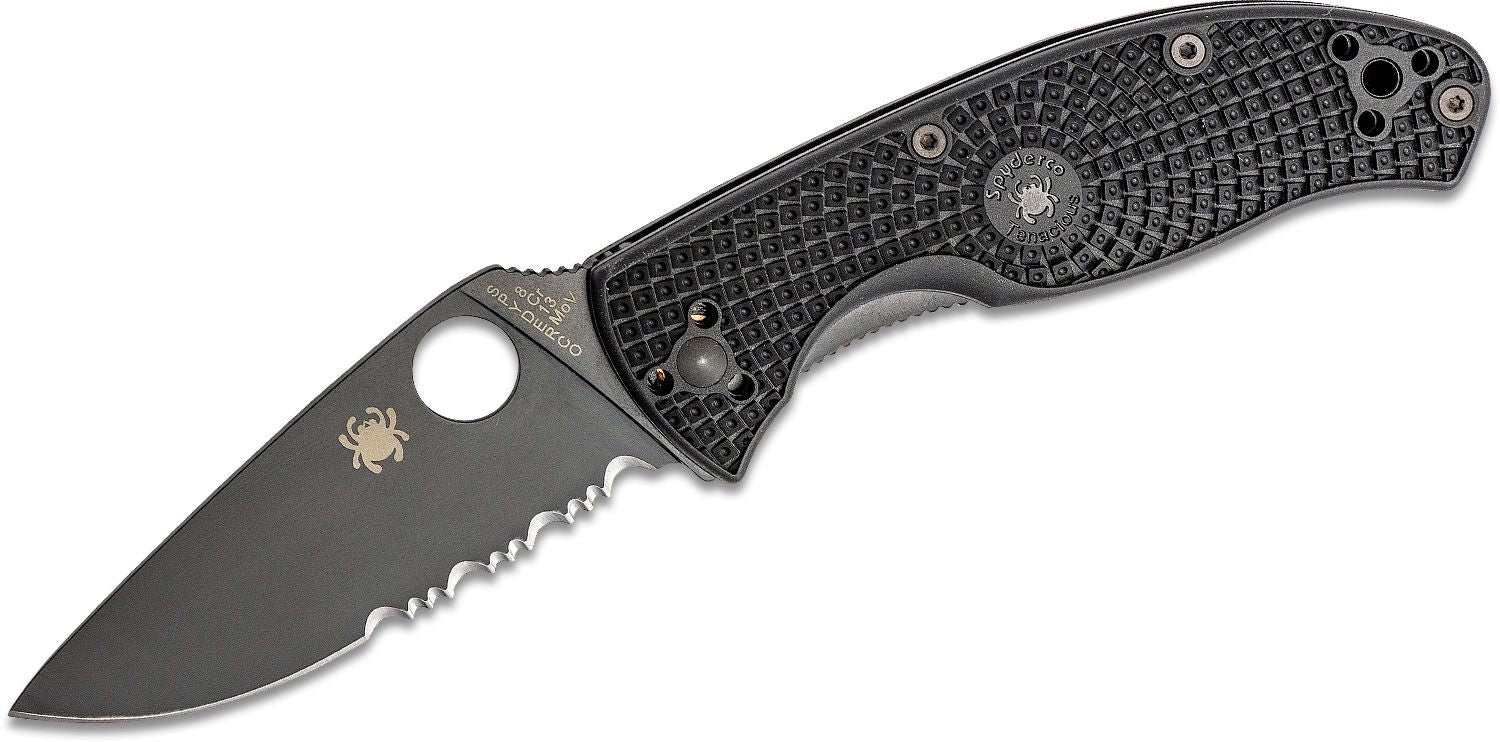 SPYDERCO C122PSBBK TENACIOUS LIGHT WEIGHT 8CR13MOV BLACK COMBO FOLDING KNIFE. - SRK KNIVES AND SPORTS INC