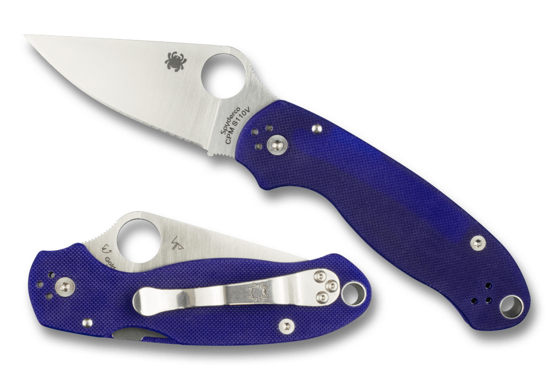 SPYDERCO C223GPDBL PARA 3 FOLDING KNIFE – CPM S110V STEEL – COMPRESSION LOCK – MADE IN USA – PLAIN EDGE DARK BLUE G - 10 HANDLE - S&R KNIVES INC