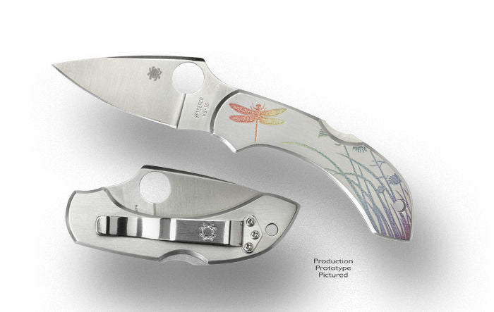 SPYDERCO C28PT DRAGONFLY TATTOO VG10 BLADE STEEL PLAIN EDGE FOLDING KNIFE. - S&R KNIVES INC