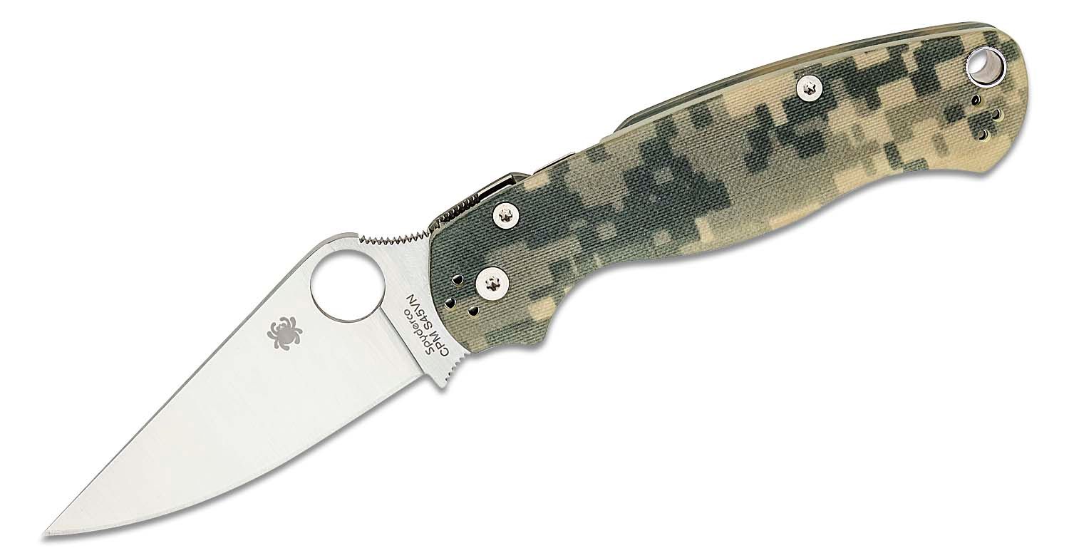 SPYDERCO C81GPCMO2 PARA MILITARY 2 CPM S45VN SATIN BLADE DIGITAL CAMO G - 10 HANDLE COMPRESSION LOCK EDC FOLDING KNIFE USA - S&R KNIVES INC