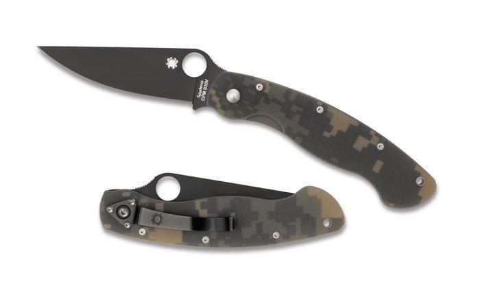 SPYDERCO MILITARY MODEL – C36GPCMOBK – CPM - S30V DLC COATED DROP POINT BLADE, DIGICAMO G - 10 HANDLE, LINERLOCK, MADE IN USA - S&R KNIVES INC
