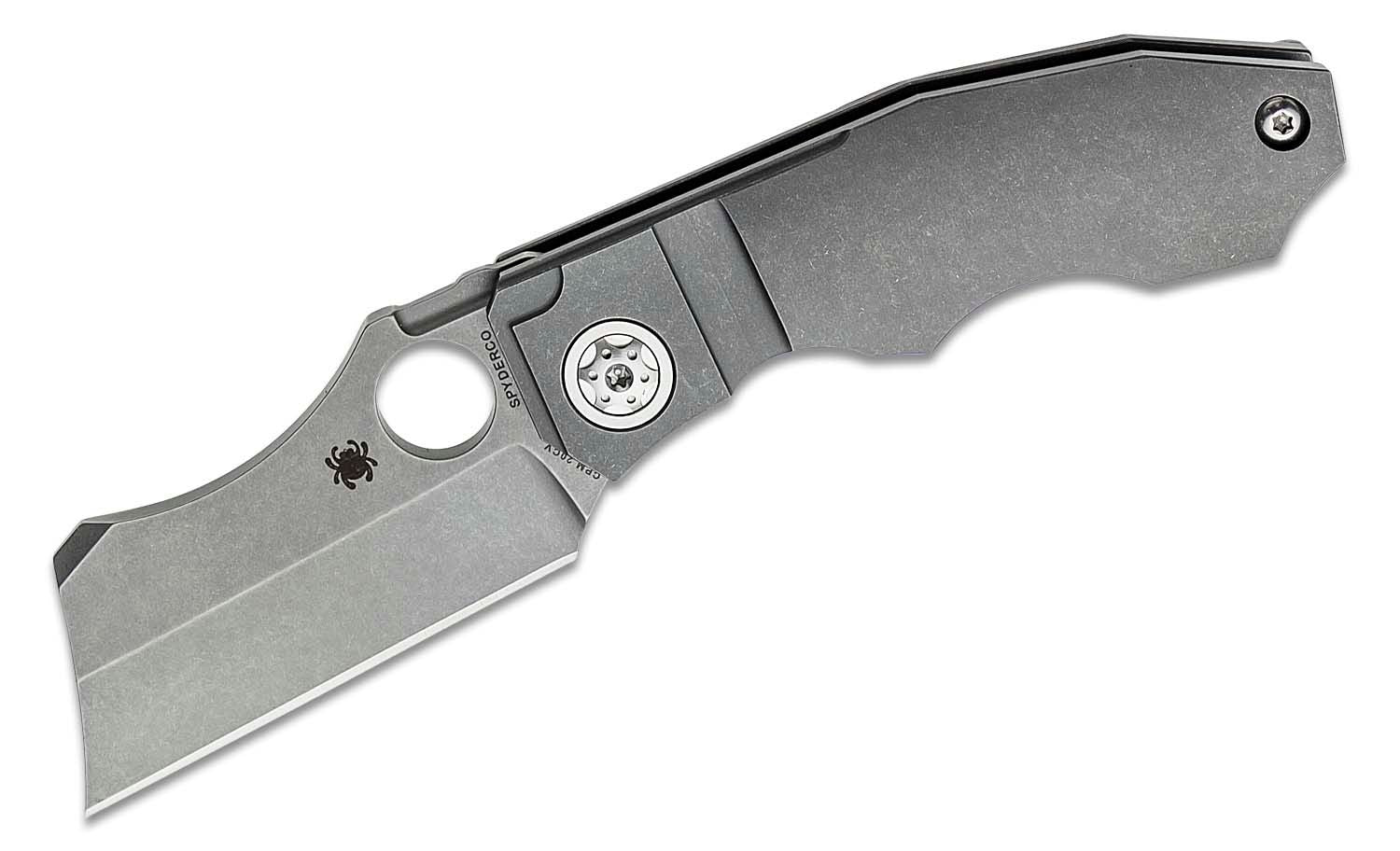 SPYDERCO STOVEPIPE – DARK STONEWASHED TITANIUM HANDLE, CPM 20CV CLEAVER BLADE, FRAME LOCK – MADE IN TAIWAN – MODEL C260TIP - S&R KNIVES INC