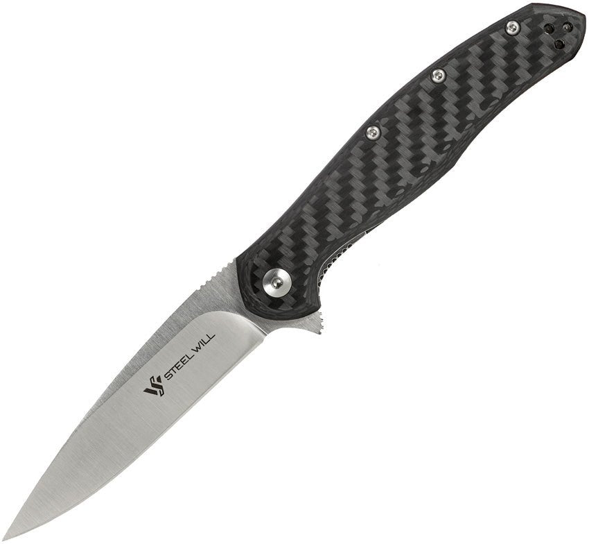 STEEL WILL SMGF45M71 INTRIGUE CF HANDLE LINERLOCK M390 BLADE STEEL FOLDING KNIFE - S&R KNIVES INC