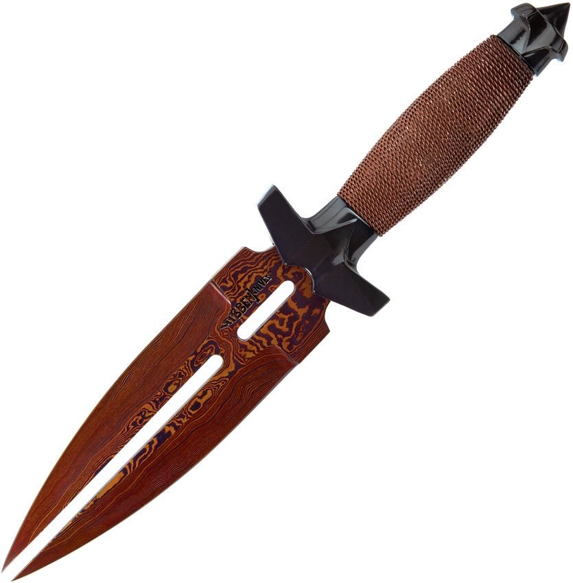UNITED CUTLERY GH0453RD HELLFYRE DAMASCUS FIXED BLADE KNIFE WITH STEEL GUARD.. - S&R KNIVES INC