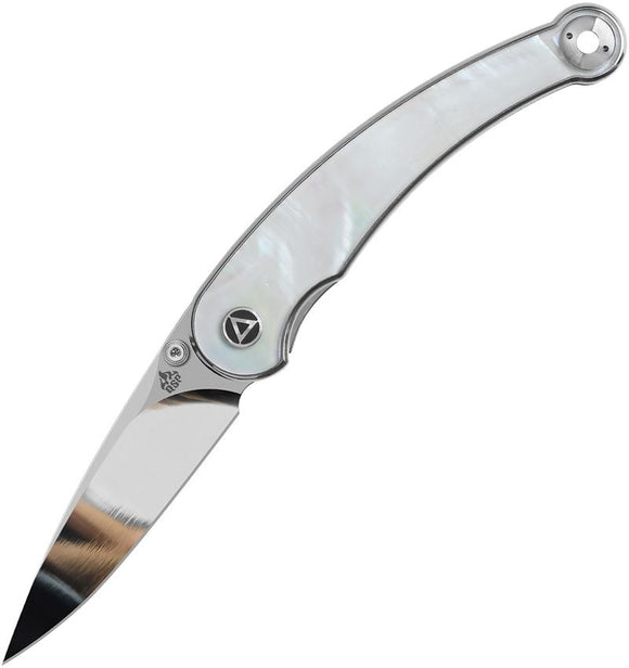 QSP QS161C DOLPHIN LINER LOCK WHITE PEARL SHELL HANDLE 14C28N STEEL CLIP POINT FOLDING KNIFE.