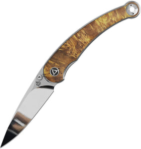 QSP QS161B DOLPHIN LINER LOCK STABILIZED WOOD HANDLE 14C28N STEEL CLIP POINT FOLDING KNIFE.