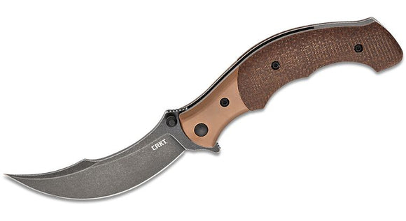 CRKT 7465 RITUAL BLACK LINERLOCK BROWN MICARTA HANDLE 12C27 SANDVICK FOLDING KNIFE.