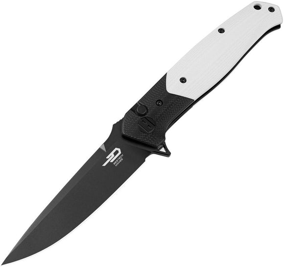 BESTECH BTKG62A SWORDFISH PUSHLOCK 14C28N STEEL WHITE G10 HANDLE FOLDING KNIFE.