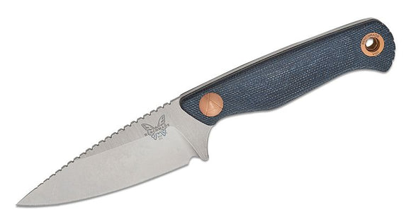 BENCHMADE 203 DACIAN CPM-MAGNACUT STEEL DENIM MICARTA HANDLE FIXED BLADE KNIFE W/SHEATH.