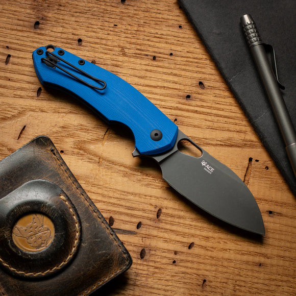 GIANT MOUSE ACE BIBLIO XL BLUE G10 HANDLE VANADIS 4E STEEL TI BACKSPACER FOLDING KNIFE.