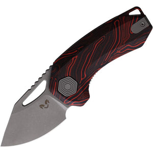 DAMNED DESIGNS DMN016BKRD BLACK/RED G10 14C28N STEEL FOLDING KNIFE.