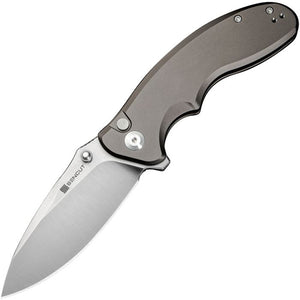 SENCUT S23098A2 CYBRIX GRAY ALUMINIUM HANDLE 9CR18MOV STEEL PUSH LOCK FOLDING KNIFE.