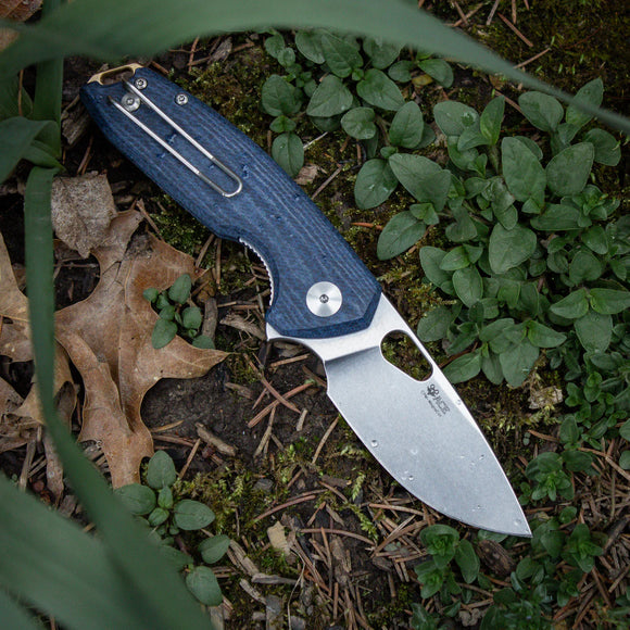 GIANT MOUSE ACE KNIVES TRIBECA MAGNACUT STEEL DENIM  MICARTA HANDLE LINELOCK FOLDING KNIFE.