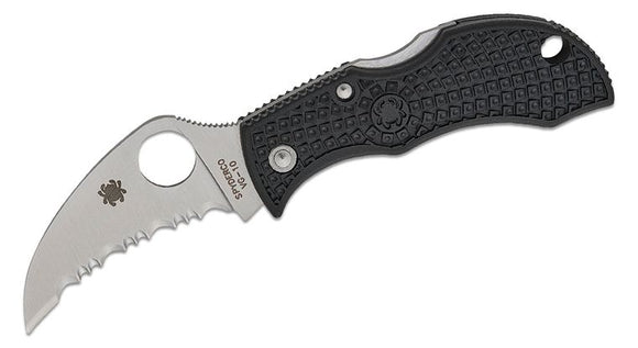 SPYDERCO MBKHBS MANBUG BLACK LIGHTWEIGHT HAWKBLL SERRATED VG10 STEEL FOLDING KNIFE.