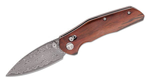 BESTECH BTKMK02L BESTECHMAN RONAN DAMASCUS STEEL ROSEWOOD HANDLE CROSSBAR LOCK FOLDING KNIFE.