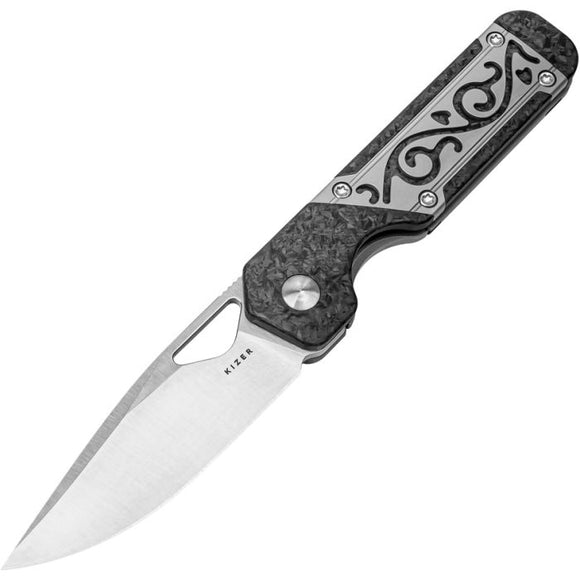 KIZER CUTLERY KI3634SA4 MINI MILITAW S45VN STEEL CF TI HANDLE FOLDING KNIFE.