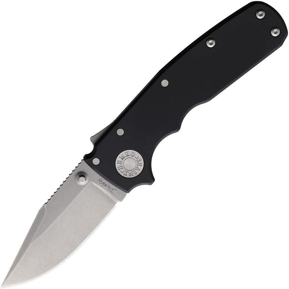 DEMKO KNIVES DEM09698 AD20.5 SHARK LOCK BLACK ALUMINIUM HANDLE CPM-20CV CLIP POINT FOLDING KNIFE.