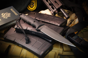 SPARTAN BLADES SB57  HARSEY CLANDESTINA ALL BLACK CPM MAGNACUT FIXED BLADE KNIFE W/SHEATH.